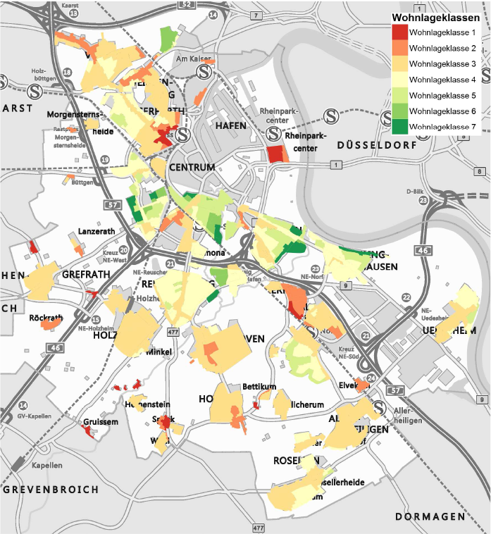 Neuss Uebersicht Wohnlagenklassen